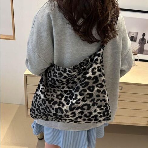 Leopard Print Canvas Tote Bag – Korean Style Large Capacity Shoulder and Handbag, Fashionable Casual Travel and Shopping Bag in Saudi Arabia