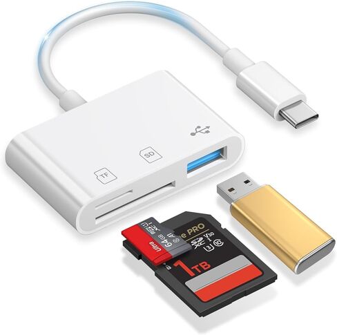 محول قارئ بطاقات SD 3 في 1 USB C مع منفذ USB وقارئ بطاقات ذاكرة SD وMicro SD TF ومحول كاميرا OTG متوافق مع iPhone 15/16 وiPad وMacBook وهواتف Android والكمبيوتر المحمول in Kuwait