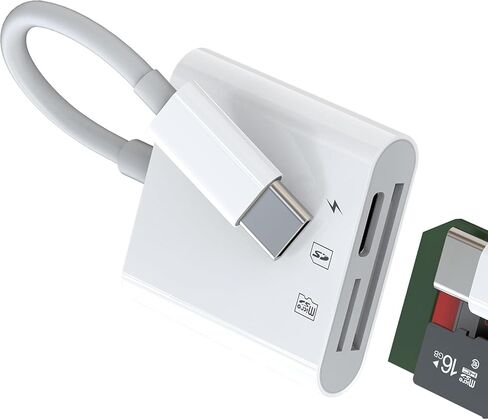 قارئ بطاقة SD USB-C مع منفذ شحن، محول بطاقة ذاكرة SD وMicro SD TF، توصيل وتشغيل قارئ بطاقات OTG متوافق مع iPhone 15/16 وiPad وMacBook وهواتف Android in Kuwait