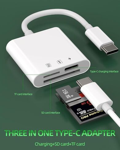 قارئ بطاقة SD USB-C مع منفذ شحن، محول بطاقة ذاكرة SD وMicro SD TF، توصيل وتشغيل قارئ بطاقات OTG متوافق مع iPhone 15/16 وiPad وMacBook وهواتف Android in Kuwait