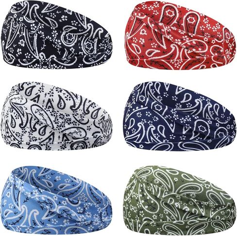 YARIEW 6Pcs Headbands Paisley Bandanas Head Bands Sweat Band Hair Wrap Headwrap Fashion Boho Wide Thick Workout Yoga Elastic Headbands Mens Cooling Running Sports Headband Sweatbands for Women and Men in Kuwait