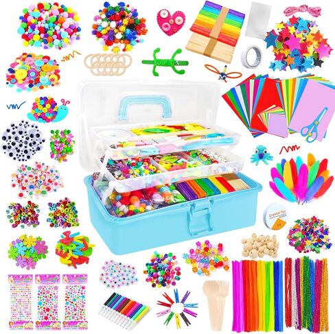 Itopstar 3000 Kids Arts and Crafts Supplies for Kids Girls Crafting Supply in 3 Layered Plastic Art Box All in One Kids Ages 4 5 6 7 8 9 10 11 & 12 Year Old Girls & Boys Crafting Supply Set in Saudi Arabia