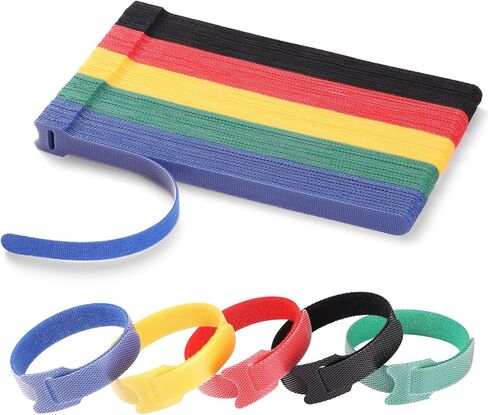 100 PCS 8 Inches Reusable Cable Ties | Adjustable Cord Wraps, Cable Straps | Hook & Loop Cord Organizer, Cable Management | 5 Colors in Saudi Arabia