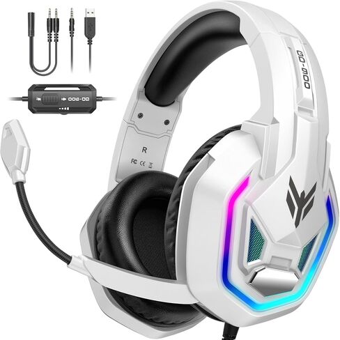 سماعة ألعاب BENGOO لأجهزة PS5، وPS4، وXbox Series X|S، وXbox One، وPC، وSwitch، وMac - سماعات رأس RGB فوق الأذن مع صوت محيطي 7.1، وميكروفون لإلغاء الضوضاء، ومشغلات 50 مم وأغطية أذن للذاكرة لجهاز Nintendo 64 in Kuwait