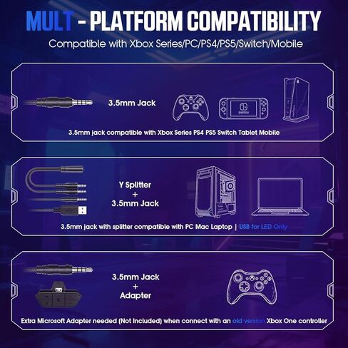 سماعة ألعاب BENGOO لأجهزة PS5، وPS4، وXbox Series X|S، وXbox One، وPC، وSwitch، وMac - سماعات رأس RGB فوق الأذن مع صوت محيطي 7.1، وميكروفون لإلغاء الضوضاء، ومشغلات 50 مم وأغطية أذن للذاكرة لجهاز Nintendo 64 in Kuwait