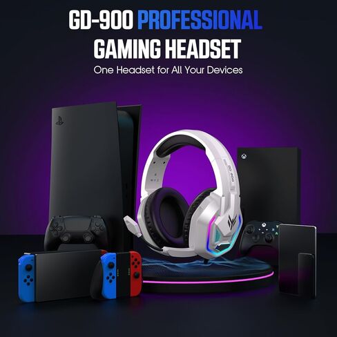 سماعة ألعاب BENGOO لأجهزة PS5، وPS4، وXbox Series X|S، وXbox One، وPC، وSwitch، وMac - سماعات رأس RGB فوق الأذن مع صوت محيطي 7.1، وميكروفون لإلغاء الضوضاء، ومشغلات 50 مم وأغطية أذن للذاكرة لجهاز Nintendo 64 in Kuwait
