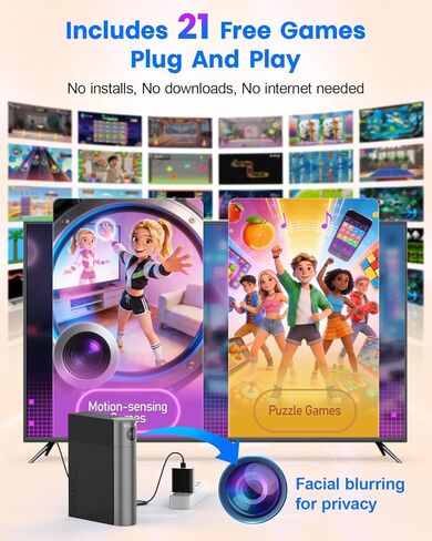 HAPHOM AR Motion Gaming Console for Kids - Active Video Game System with 21 Built-in Games,Plug & Play Video Games with 2 Wireless Controllers for Family Game Nights, Playtime and Playdates-Black in Saudi Arabia