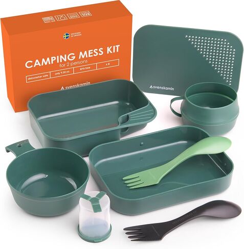 Camping Mess Kit with Plate, Bowl, Cup, Spork and Utensils, Reusable Plastic Camping Dinnerware Set, Lightweight BPA Free Dishware for Backpacking, Hiking, Picnic, Travel, Outdoor in Saudi Arabia