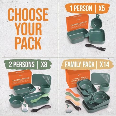 Camping Mess Kit with Plate, Bowl, Cup, Spork and Utensils, Reusable Plastic Camping Dinnerware Set, Lightweight BPA Free Dishware for Backpacking, Hiking, Picnic, Travel, Outdoor in Saudi Arabia
