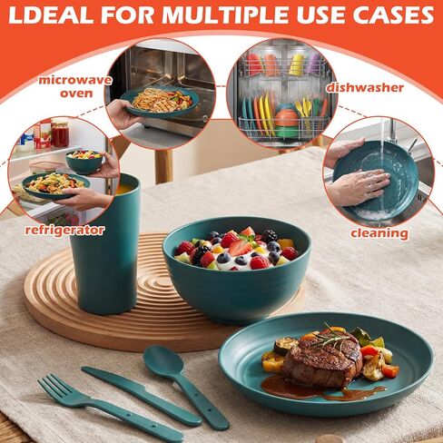 Remerry 6 Sets Camping Mess Kit with Plates Bowls Cups Spoon Fork and Knife Cutlery in 6 Colors Tableware Reusable Plastic Tableware Set for Travel Picnic Camping Necessity Home Party in Kuwait
