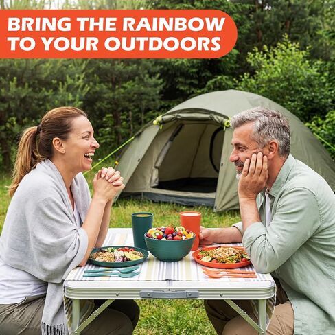 Remerry 6 Sets Camping Mess Kit with Plates Bowls Cups Spoon Fork and Knife Cutlery in 6 Colors Tableware Reusable Plastic Tableware Set for Travel Picnic Camping Necessity Home Party in Kuwait