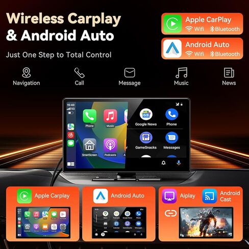 شاشة Carplay لاسلكية مقاس 11.3 بوصة للسيارة مع N-etflix/YouTube/TikTok، شاشة A-pple CarPlay وAndroid التلقائية، صندوق سحري محمول يعمل بالذكاء الاصطناعي مع كاميرا احتياطية/ملاحة/تحكم صوتي، لجميع المركبات in Kuwait