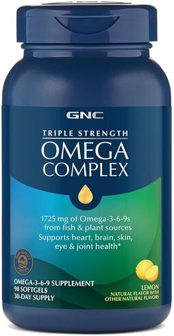 GNC Triple Strength Omega Complex, 90 Lemon Flavored Softgels, Supports Joint, Skin, Eye, and Heart Health in Saudi Arabia