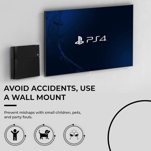حامل حائط HumanCentric متوافق مع إصدار PS4 Fat الأصلي، يمكن تركيبه على الحائط أو على الجزء الخلفي من التلفزيون بنمط VESA، لا يعمل مع Slim أو Pro PS4، الأجهزة متضمنة in Kuwait