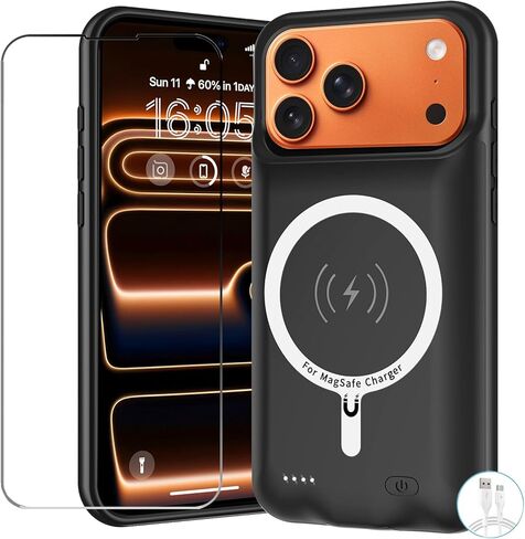 حافظة بطارية لهاتف iPhone 16 Pro، حافظة بطارية 10000 مللي أمبير قابلة لإعادة الشحن تدعم Carplay مع شحن لاسلكي متوافق مع iPhone 16 Pro (6.3 بوصة) غطاء شحن بطارية خارجية (أسود) in Kuwait