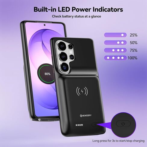 حافظة بطارية NEWDERY لهاتف Samsung Galaxy S26 Ultra/S25 Ultra، تدعم الشحن اللاسلكي Qi بقدرة 9500 مللي أمبير في الساعة، حافظة شاحن واقية محمولة مع حزمة بطارية ممتدة لهاتف Galaxy S26 Ultra&S25 Ultra 6.9 بوصة in Kuwait