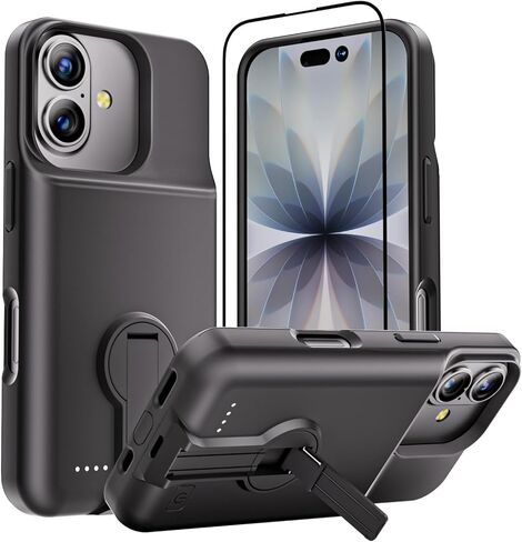 حافظة بطارية GIN FOXI لهاتف iPhone 14 Pro Max/14 Plus/13 Pro Max/12 Pro Max، حافظة شحن قابلة لإعادة الشحن مع حامل غطاء حماية ممتد بقدرة 8000 مللي أمبير في الساعة لهاتف 14 Pro Max، 14Plus، 13/12Pro Max أسود in Kuwait