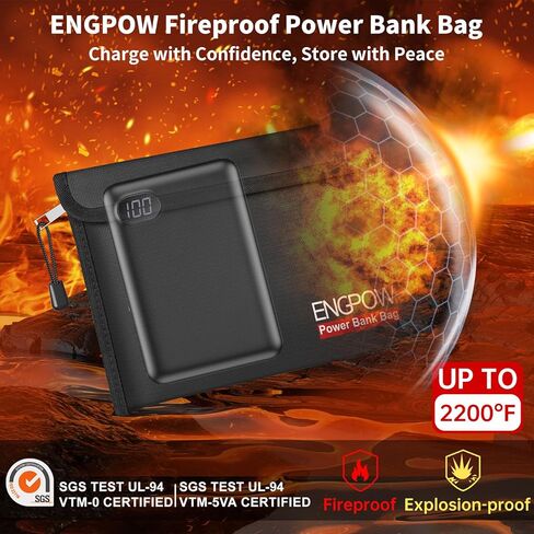 ENGPOW Fireproof Organizer Travel Bag,Heat Insulated＆Explosion-Proof Electronic Carry Case,Portable Home Travel Safe Storage for Power Bank,Phone,Cables,USB Drive＆Charging Protection, 10.6''x6.7'' in Saudi Arabia
