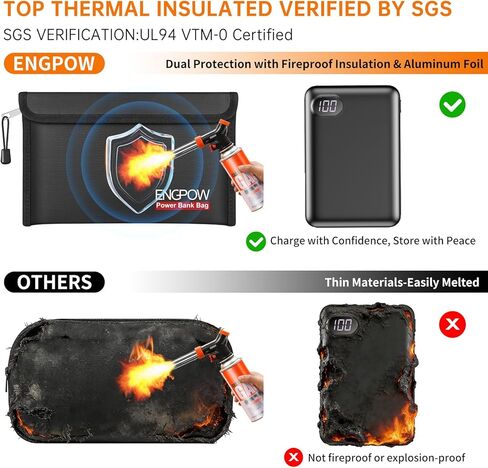 ENGPOW Fireproof Organizer Travel Bag,Heat Insulated＆Explosion-Proof Electronic Carry Case,Portable Home Travel Safe Storage for Power Bank,Phone,Cables,USB Drive＆Charging Protection, 10.6''x6.7'' in Saudi Arabia