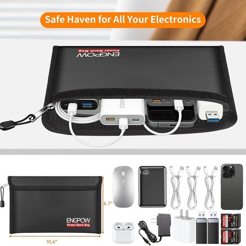ENGPOW Fireproof Organizer Travel Bag,Heat Insulated＆Explosion-Proof Electronic Carry Case,Portable Home Travel Safe Storage for Power Bank,Phone,Cables,USB Drive＆Charging Protection, 10.6''x6.7'' in Saudi Arabia