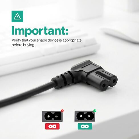 AC 90 Degree Right Angle 2 Prong TV Power Cord Replacement 5ft L Shaped Angled IEC C7 TV Cable for Samsung, LG, TCL, Hisense, Sony, Vizio, Insignia, Sharp, Toshiba in Kuwait
