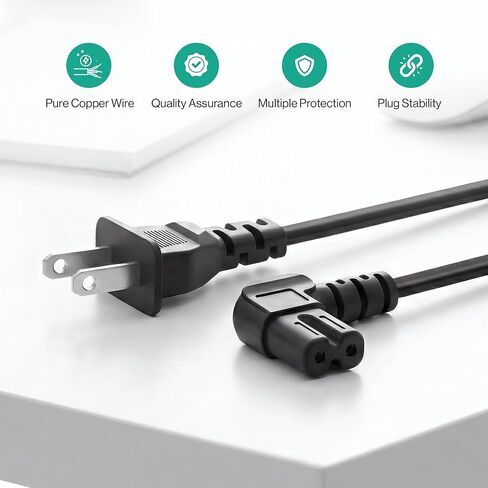 AC 90 Degree Right Angle 2 Prong TV Power Cord Replacement 5ft L Shaped Angled IEC C7 TV Cable for Samsung, LG, TCL, Hisense, Sony, Vizio, Insignia, Sharp, Toshiba in Kuwait