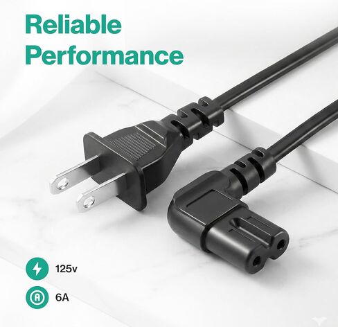AC 90 Degree Right Angle 2 Prong TV Power Cord Replacement 5ft L Shaped Angled IEC C7 TV Cable for Samsung, LG, TCL, Hisense, Sony, Vizio, Insignia, Sharp, Toshiba in Kuwait