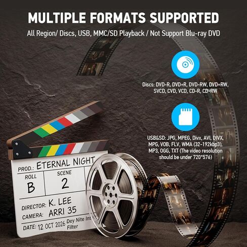 مشغل DVD محمول مقاس 17.5 بوصة للأطفال وكبار السن - شاشة دوارة عالية الدقة مقاس 15.6 بوصة، بطارية تدوم 6 ساعات، تشغيل أقراص DVD/CD/USB/SD، مزامنة مع التلفزيون، مكبر صوت عالي الحجم، خالي من المنطقة، يتضمن شاحن سيارة، أسود in Kuwait