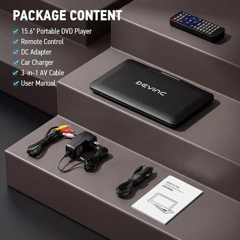 مشغل DVD محمول مقاس 17.5 بوصة للأطفال وكبار السن - شاشة دوارة عالية الدقة مقاس 15.6 بوصة، بطارية تدوم 6 ساعات، تشغيل أقراص DVD/CD/USB/SD، مزامنة مع التلفزيون، مكبر صوت عالي الحجم، خالي من المنطقة، يتضمن شاحن سيارة، أسود in Kuwait