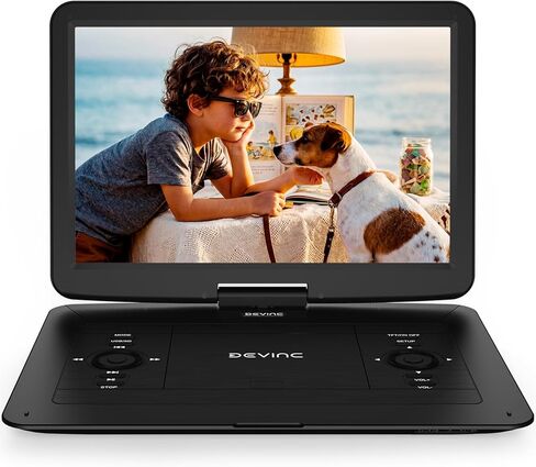 17.5" Portable DVD Player for Kids & Elderly – 15.6" HD Swivel Screen, 6-Hour Battery, Plays DVDs/CDs/USB/SD, Sync to TV, High Volume Speaker, Region-Free, Includes Car Charger, Black in Saudi Arabia