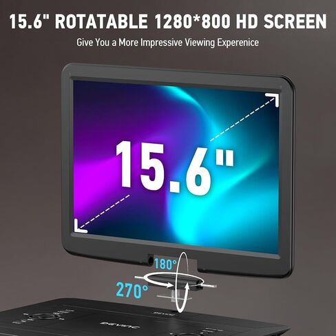 17.5" Portable DVD Player for Kids & Elderly – 15.6" HD Swivel Screen, 6-Hour Battery, Plays DVDs/CDs/USB/SD, Sync to TV, High Volume Speaker, Region-Free, Includes Car Charger, Black in Saudi Arabia