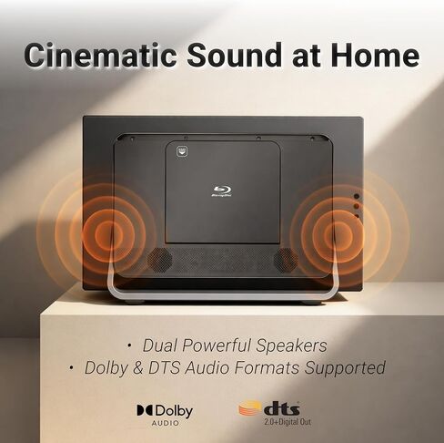 مشغل بلو راي محمول Krovatar مقاس 18.5 بوصة FHD IPS 1080P مع شاشة، يدعم تشغيل أقراص Blu-ray/DVD/CD، مدخل Type C وHDMI لمزامنة الهاتف/التبديل/الوسادة، تشغيل USB بحد أقصى 1 تيرابايت in Kuwait