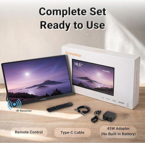 مشغل بلو راي محمول Krovatar مقاس 18.5 بوصة FHD IPS 1080P مع شاشة، يدعم تشغيل أقراص Blu-ray/DVD/CD، مدخل Type C وHDMI لمزامنة الهاتف/التبديل/الوسادة، تشغيل USB بحد أقصى 1 تيرابايت in Kuwait