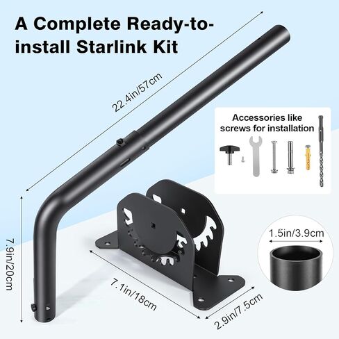 Starlink Mount with Extension-Adjust Angle Without Disassembly Tube Gen 3 Roof Mount Wall/Ceiling Mounting Kit Compatible with Starlink Standard 4/4X/V3（Black） in Saudi Arabia