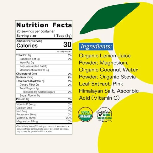 GOODONYA Organic Hydration Electrolyte Drink Mix, Certified Organic Hydration Powder, Non-GMO, Biochecked Glyphosate Free, Low Sugar, Lemonade Flavor, No Artificial Flavors, 20 Servings in Saudi Arabia