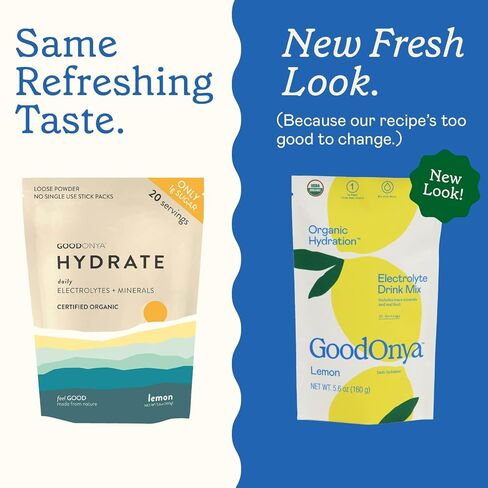 GOODONYA Organic Hydration Electrolyte Drink Mix, Certified Organic Hydration Powder, Non-GMO, Biochecked Glyphosate Free, Low Sugar, Lemonade Flavor, No Artificial Flavors, 20 Servings in Saudi Arabia