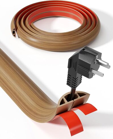 YECAYE 5ft Cord Cover, Wood Grain Cord Covers for Wires on Floor, Self-Adhesive Floor Cable Protector, Anti-Trip Extension Cable Hider, Easy Cut Wires Protector, Suitable for Home & Office,Brown Wood in Saudi Arabia