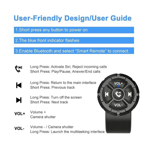 Bluetooth Media Button, Waterproof Wireless Music Controller for Car Steering Wheel, Bike & Motorcycle Handlebars, Multimedia Playback & Shutter Compatible with iPhone and Android in Kuwait