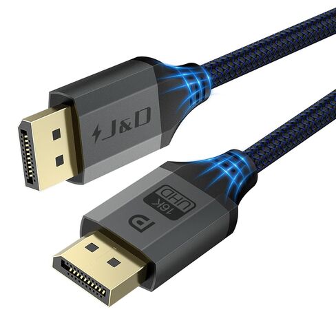 كابل J&D DisplayPort 2.1، معتمد من VESA، DP2.0 16K@60 هرتز، 8K@120 هرتز، 4K@240 هرتز، 165 هرتز، 144 هرتز، 40 جيجابت في الثانية، HDR، HDCP، DSC 1.2a، سلك DisplayPort مجدول نحاسي عالي السرعة، 6.6 قدم in Saudi Arabia