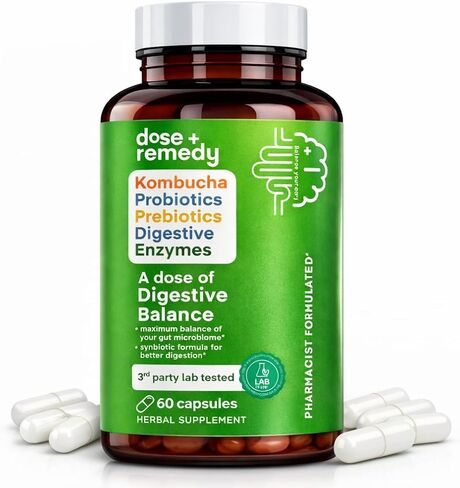 A dose of Digestive Balance|Gut Health Supplement|Made in USA|USDA| Kombucha, 7 Probiotic Strains and Prebiotics for Microbiome| Digestive Enzymes for Digestion| Bloating Relief for Women and Men in Saudi Arabia