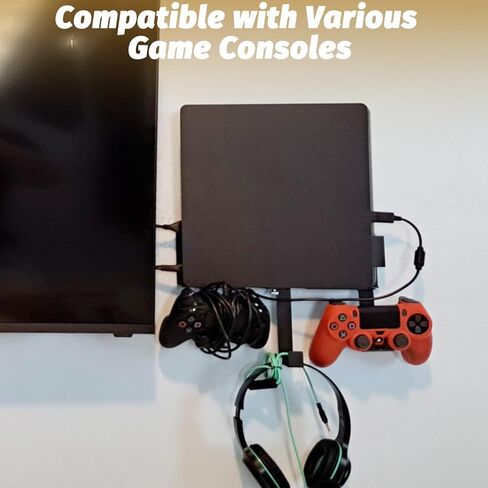 حامل جداري متوافق مع جهاز PS4 Slim، بالقرب من التلفزيون أو خلفه، موفر للمساحة، دعامة تثبيت معدنية رفيعة على الحائط لجهاز PS4 مع حامل وحدة تحكم قابل للفصل وشماعة سماعة الرأس in Kuwait