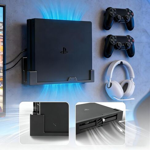 حامل حائط GETYEA لجهاز PS4 Slim مع 3 حوامل وحدات تحكم قابلة للفصل، ملحقات PS4، متوافق مع PlayStation 4 Slim (يثبت PS4 Slim بواسطة التلفزيون) in Kuwait