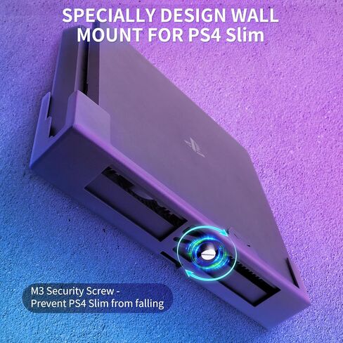 حامل حائط GETYEA لجهاز PS4 Slim مع 3 حوامل وحدات تحكم قابلة للفصل، ملحقات PS4، متوافق مع PlayStation 4 Slim (يثبت PS4 Slim بواسطة التلفزيون) in Kuwait