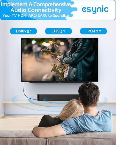 eSynic 192KHZ eARC to Optical Converter-Integrated Cable Designed-5 ft Long-USB Powerd eARC/ARC Audio Extractor-Plug& Play-Dolby5.1 & DTS 5.1 Formats-Only from HDTV to Optical Soundbar-No CEC in Saudi Arabia