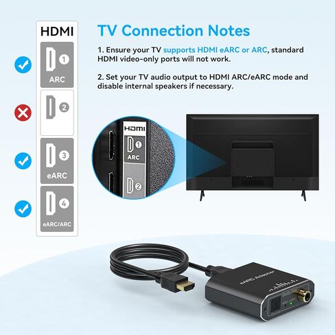 يعمل مستخرج الصوت VPFET HDMI eARC فقط مع HDTV ARC/eARC محول الصوت محول الصوت HDTV المنقول عبر Toslink+المنافذ المحورية يدعم 192 كيلو هرتز لمسارح الصوت والمسارح المنزلية وأنظمة الصوت بدون CEC in Kuwait