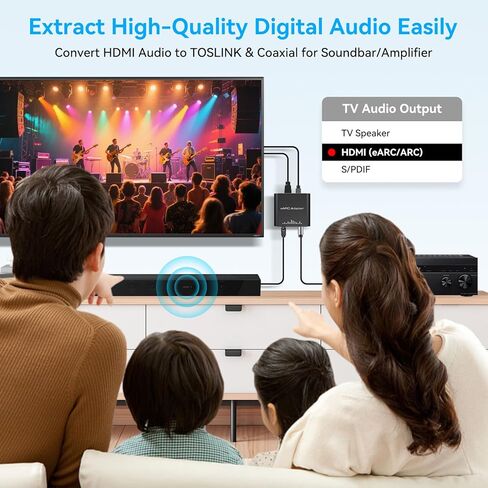 يعمل مستخرج الصوت VPFET HDMI eARC فقط مع HDTV ARC/eARC محول الصوت محول الصوت HDTV المنقول عبر Toslink+المنافذ المحورية يدعم 192 كيلو هرتز لمسارح الصوت والمسارح المنزلية وأنظمة الصوت بدون CEC in Kuwait
