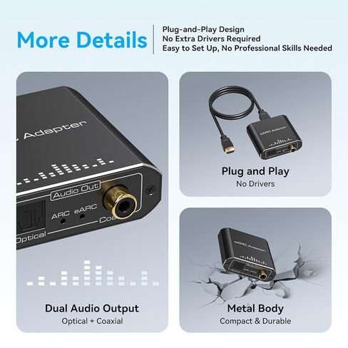 يعمل مستخرج الصوت VPFET HDMI eARC فقط مع HDTV ARC/eARC محول الصوت محول الصوت HDTV المنقول عبر Toslink+المنافذ المحورية يدعم 192 كيلو هرتز لمسارح الصوت والمسارح المنزلية وأنظمة الصوت بدون CEC in Kuwait