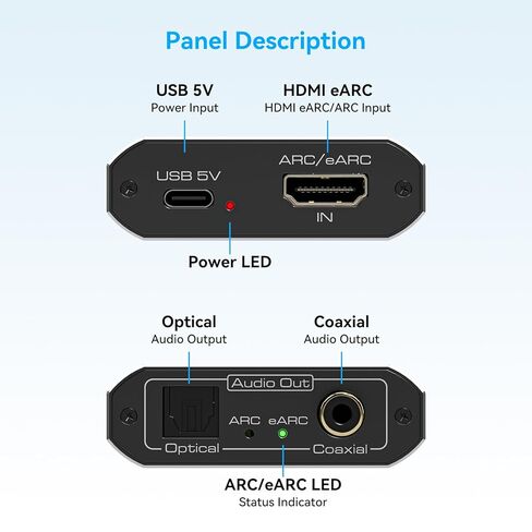 يعمل مستخرج الصوت VPFET HDMI eARC فقط مع HDTV ARC/eARC محول الصوت محول الصوت HDTV المنقول عبر Toslink+المنافذ المحورية يدعم 192 كيلو هرتز لمسارح الصوت والمسارح المنزلية وأنظمة الصوت بدون CEC in Kuwait