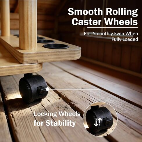 عربة معالجة قضبان الصيد 12 من Rush Creek Creations - رف صنارة الصيد ومنظم تخزين الأدوات، إطار من الخشب الصلب مع أرفف خشبية هندسية، معدات الصيد وحامل العمود 21.26 بوصة × 11.42 بوصة × 33.27 بوصة in Kuwait