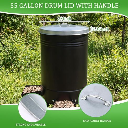 2 Pack White 55 Gallon Drum Lid with Handle Feeder Part Steel 3 Deep Heavyweight 9 lb Heavy Duty Waterproof Dustproof for Deer Turkey Feeder Fit Most 55 Gallon Rain Barrel in Kuwait
